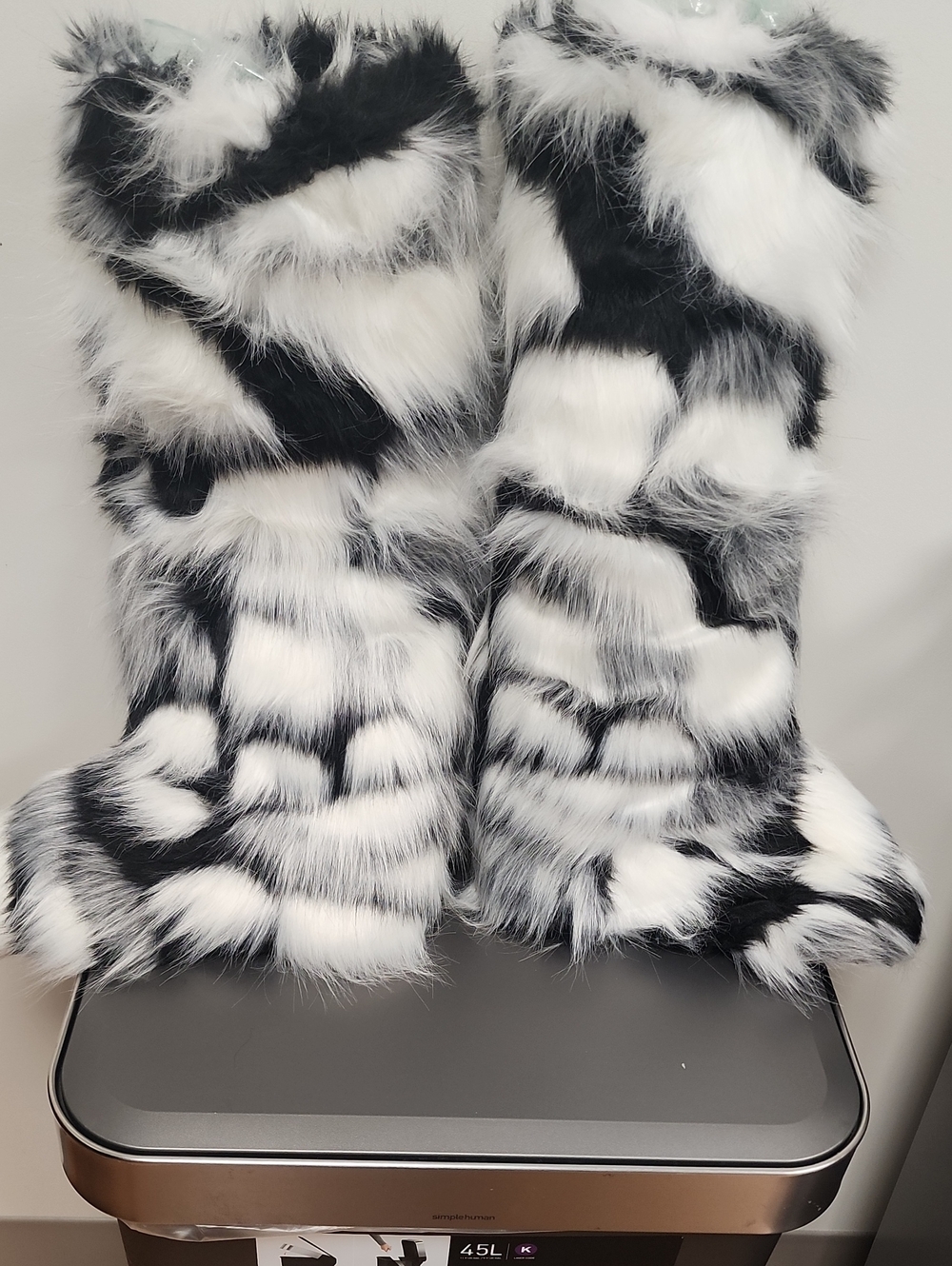 Plush Faux Fur Black & White Women's Winter Boots
